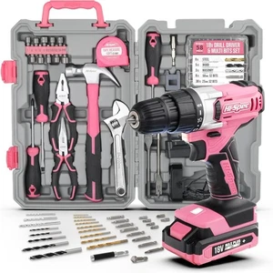 Kit de taladro eléctrico inalámbrico Hi-Spec 81 piezas rosa 18V para proyectos hágalo usted mismo - Imagen 1 de 12