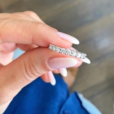 Diamond Women Wedding Eternity Band Lab Grown Round 2 Carat 18k White Gold 6 7 - Image 1 of 4