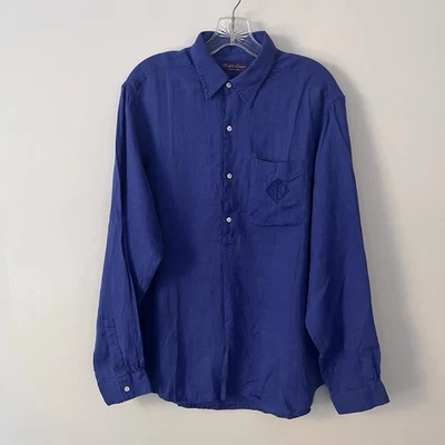 Ralph Lauren Purple Label 100% Linen Blue 1/2 Button Up Pocket Shirt M - Image 1 of 4