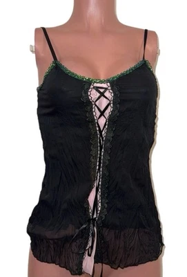 Top túnica Y2K Fairycore de gasa con cordones L lentejuelas negras glamour 2K stock muerto con etiquetas Foto 1 de 3