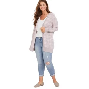 TORRID Lilac Purple/Pink Plaid Boyfriend Cardigan Cotton Blend Size 3X - Picture 1 of 9