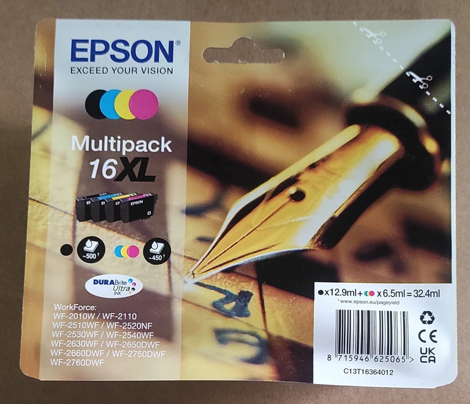 Cartuccia di inchiostro Epson 16XL confezione multipla - nero, ciano, magenta e giallo - nuova con scatola - 2027 - Immagine 1 di 1