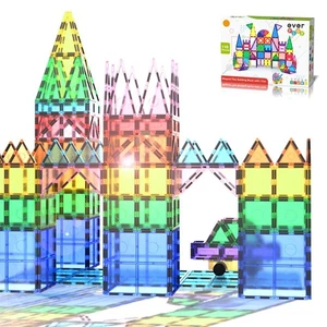 110 pc Magnetic Tiles with Car Set, Building Blocks Toys STEAM Educational Le... - Picture 1 of 8