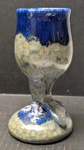 Vintage Art Pottery Doug Wylie Whale Tail Blue Ceramic Goblet 7.25"H x 4"W - Picture 1 of 6