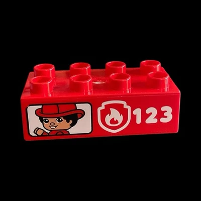 Duplo red decorated 2X4 block  - fire truck brick - combined shipping (MISC252) - Image 1 of 2