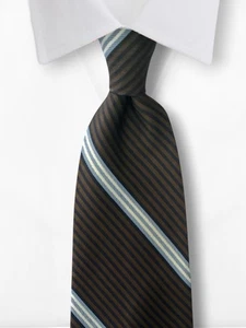 Brooks Brothers Makers Vintage ISilk Tie Brown Navy Blue Sky White Multi Striped - Bild 1 von 9
