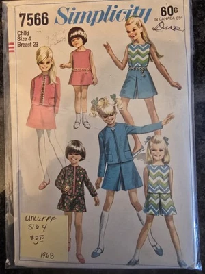 7566 Vtg Simplicity Sewing Pattern Girls Skirt Culottes Blouse Jacket UC Sz 4  - Image 1 of 2