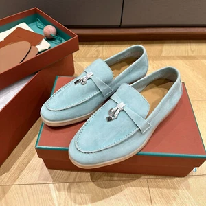 Mocassino slip on stile italiano vera pelle scamosciata donna scarpe da guida piatte design - Foto 1 di 10
