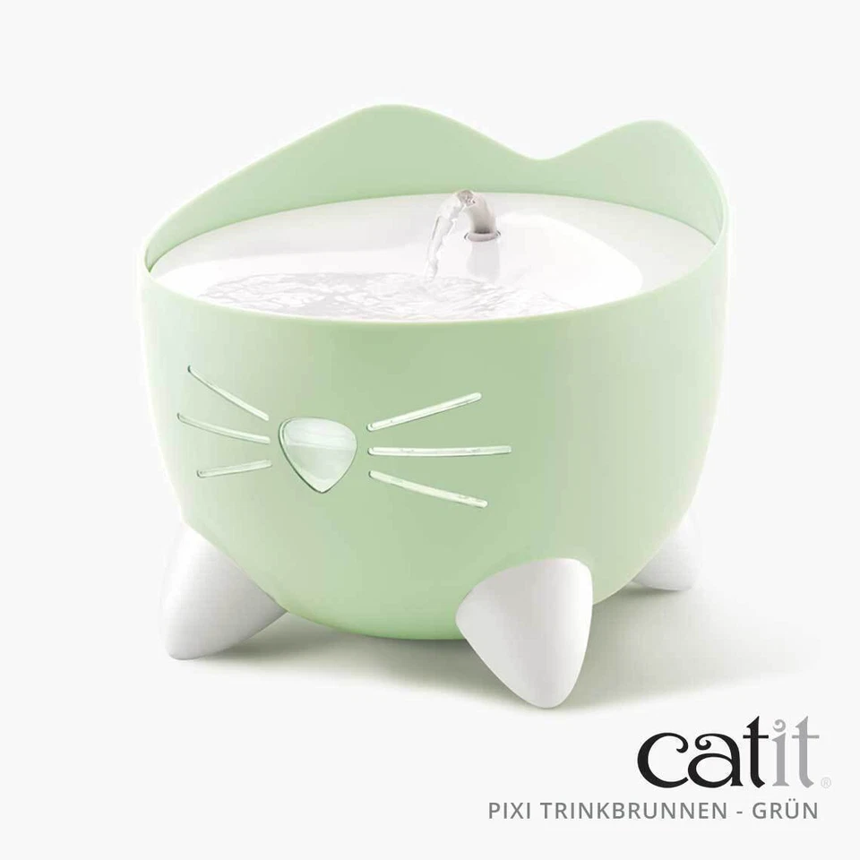 Catit Pixi Katzen Trinkbrunnen 2,5 Liter Mintgrün / LED Wasser Katzenbrunnen