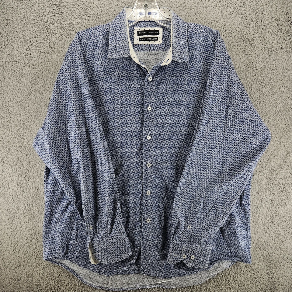 Camisa ajustada con botones Report Collection para hombre 17,5-34/35 azul manga larga Foto 1 de 4