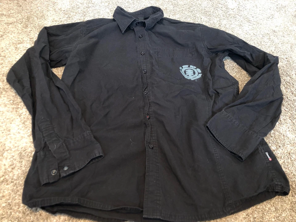 Camisa Element Negra Manga Larga Con Botones Para Hombre Talla Grande Vintage Skater Skater Foto 1 de 4