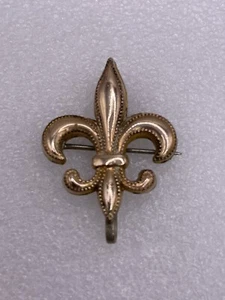 Vintage Yellow Gold Tone Fleur de Lis Brooch Watch Pin & Safety Clip - Picture 1 of 8