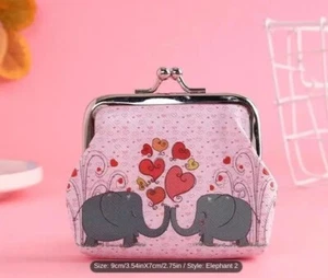 Girls Cute Pink Cartoon Two Elephants Hearts Coin Purse Mini Wallet Party Favor - Picture 1 of 3