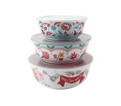 Seis (6) Piezas ~ Mujer Pionera ~ MAZIE ~ VACACIONES ~ Juego de Cuencos de Melamina con Tapas Foto 1 de 4