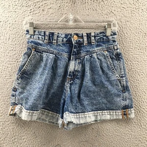 Bershka Cuffed Hot Pants Shorts Womens 02 (Actual 27X3) Blue Denim Casual Zip - Picture 1 of 12