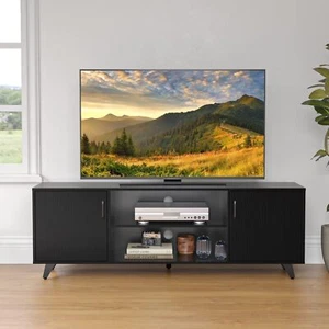 Mid Century TV Stand Entertainment Center w 2 Doors Wooden Medial Console Table - Picture 1 of 9