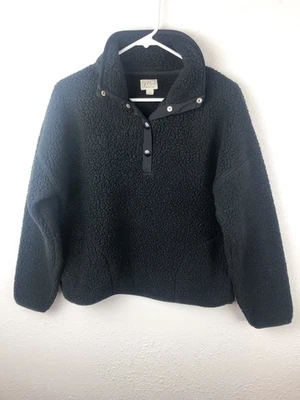 J. Chaqueta de lana Sherpa vintage Crew cuello a presión para mujer talla negra cuadrada otoño A24 Foto 1 de 4