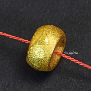 18k Solid Yellow Gold Dipped Finish Textured Rondelle Donut Spacer Bead -1 piece - Picture 1 of 18