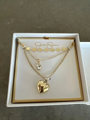 Collar Jessica Simpson Tono Dorado Corazón y Cristal 3 Pilas | Nuevo con Envío Rápido Foto 1 de 3