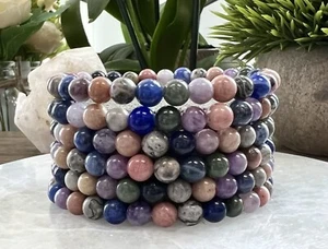 Wholesale 6 Pcs Natural 5 Mix Crystal 6mm 7.5”  Stretch Bracelet - Picture 1 of 5