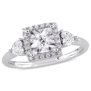 Amour Sterling Silver 1/6CT TDW Diamond Square Halo Engagement Ring - Picture 1 of 6