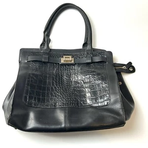 Vintage Milana black Italian leather shoulder hand bag Crocodile gothic dark - Picture 1 of 9
