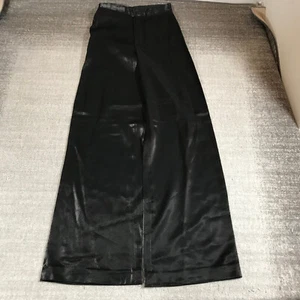 New RTA Pants Womens 34 Luminous Black Wide Leg Flare Black Shiny Casual - Picture 1 of 11