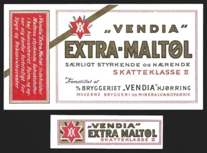 Brewery VENDIA Bryggeri Hjørring, DENMARK Authentic Old beer label w/ Neck - Picture 1 of 2