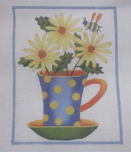 FINAL PRICE DROP - DAISY BLUE CUP NEEDLEPOINT CANVAS  - Picture 1 of 1