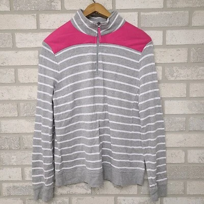 Le Tigre Gray White Striped Quarter Zip Top Size Large - Image 1 of 4