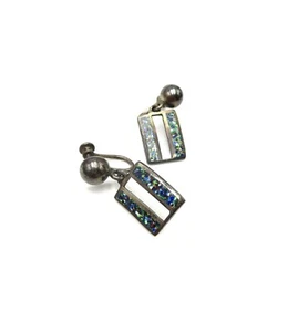 VTG Pair of Sterling Silver Mexico 925 Confetti Inlay 1.25" Screwback Earrings - Picture 1 of 8