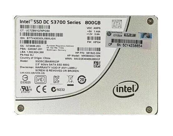 Intel 800GB SSD DC S3700 Series SATA Enterprise SSD 6Gbps SSDSC2BA800G301 - Image 1 of 1