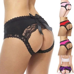 Women Sexy Lace Panties Bow Sissy Open Butt G-String Lingeries Underwear Briefs - Picture 1 of 19