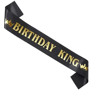 Birthday King Sash for Men Black Gold Glitter Party Accessories Crown Sash - Picture 1 of 7