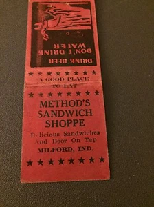 Method's Sandwich Shoppe Milford IN Ind Indiana Matchbook Matchcover - Picture 1 of 3