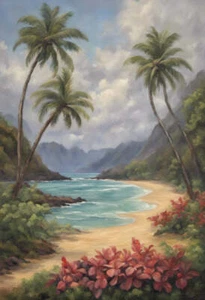 Scenic View on Molokai Island Oil Painting II Art Print - Picture 1 of 1