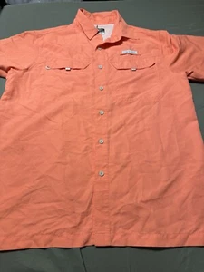Men's Habit Vented Fishing Size Med- Peach/Org. Button Down Short Sleeve Shirt - Picture 1 of 3