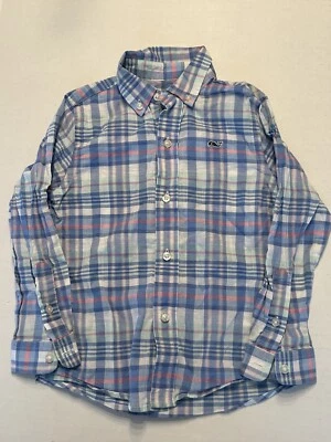 Vineyard Vines Boys 4T Blue Pink Plaid Whale Shirt Long Sleeve Button Down - Image 1 of 4