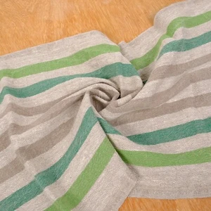 100% linen fabric - heavy french belgium flax dense - striped natur green brown - Picture 1 of 12