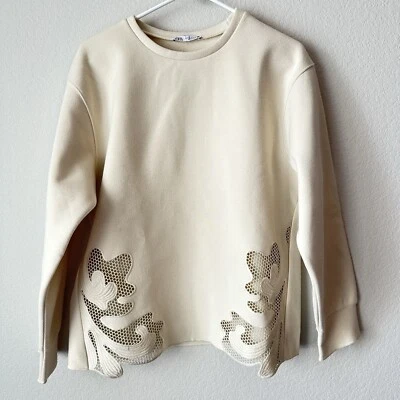 Nueva Sudadera Zara Crema Detalles Crochet Pequeña 2712/151 Foto 1 de 4