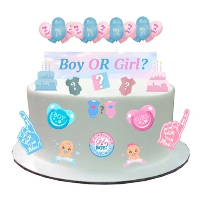 Gender Reveal Baby Shower Boy Girl Edible Wafer Paper Stand Up Cake Scene - Image 1 of 3