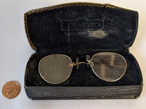 Antique 1920s Pince Nez Pinch Nose Glasses Spectacles with Case Frames Only J7 - Picture 1 of 12