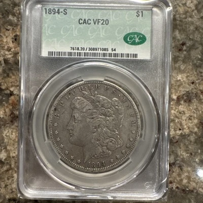 1894 S Morgan Silver Dollar $1 CACG VF20 CAC  - Image 1 of 4