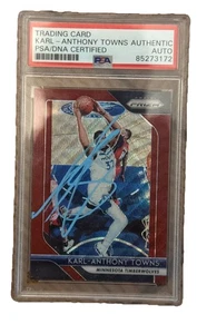 2018-19 Panini Prizm Karl-Anthony Towns Ruby Red Wave PSA DNA AUTOGRAPH SIGNED - Picture 1 of 2
