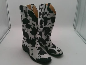 Cow Print Cowboy Boots Womens Size 11 EU 43 Black White Western Costume - Picture 1 of 9