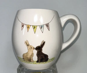 RAE DUNN Artisan Collection HAPPY EASTER Mug 16oz Kissing Rabbits Egg Shape Mug - Picture 1 of 8