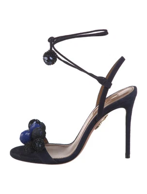 Sandalias AQUAZZURA Blue Disco Thing 105 gamuza lentejuelas pompón talla it 36 muy buenas Foto 1 de 4