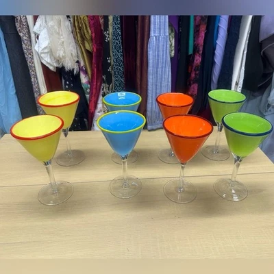 Hand Blown Set of 8 Multicolored Martini Glasses EUC - Image 1 of 4