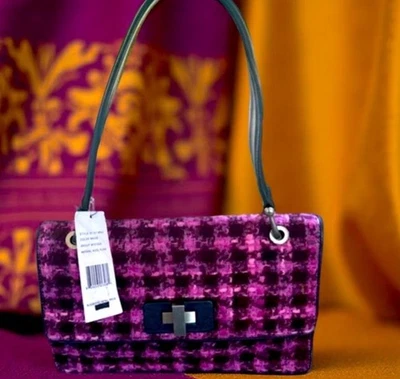 New Donald Pliner Y2K Mystique Wool Tweed Plaid Shoulder Bag In Mauve - Image 1 of 4