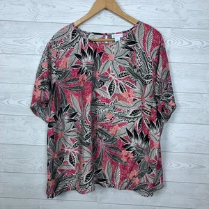 Liz Claiborne Women's Floral Print Short Sleeve Shirt Blouse Pink Black Size 2X - Picture 1 of 6